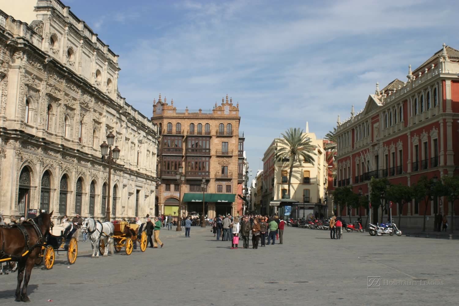 Tourists and inhabitants in the central square February 14, 2009 in Seville, Spain