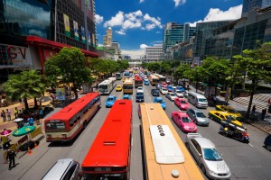 The big automobile stopper on one of the central streets of Bangkok on 30 July 2007. The basic problem of the Asian megacities is the complicated traffic