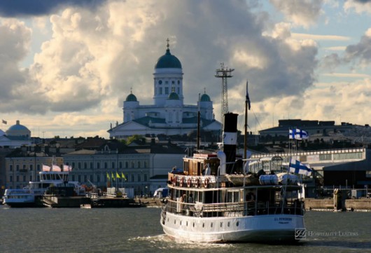 HELSINKI, FINLAND - JUNE 29: Helsinki, "daughter of the Baltic Sea", view from the sea to most popular tourist attractions: Cathedral and Market Square on June 29, 2008 in Helsinki, Finland