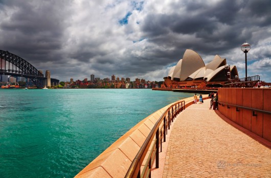 Sydney: Sydney Opera House and Harbour Bridge on December 10, 2008 in Sydney, Australia. The Opera House is Unesco World Heritage Site and one of the world's famous landmarks