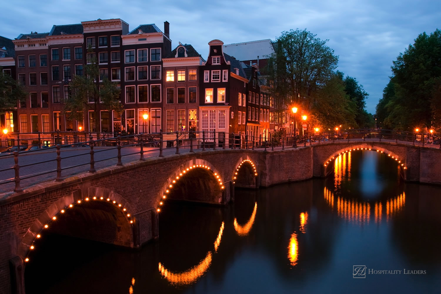 One of the famous canals of Amsterdam, the Netherlands at dusk