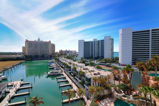 Marina and luxury hotel high rises in Sarasota, Florida