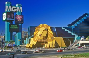 Hospitality News: Deecember 2004 - Replica of lion at the Entrance of the MGM Grand Hotel, Las Vegas, NV