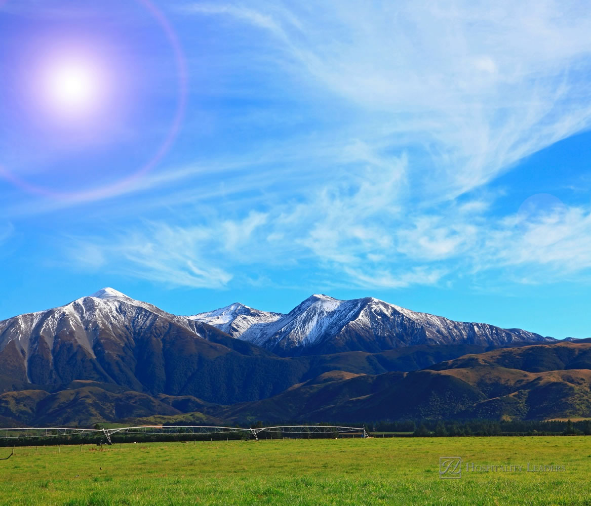 Snow mountain of southern alpine alps in New Zealand with sun