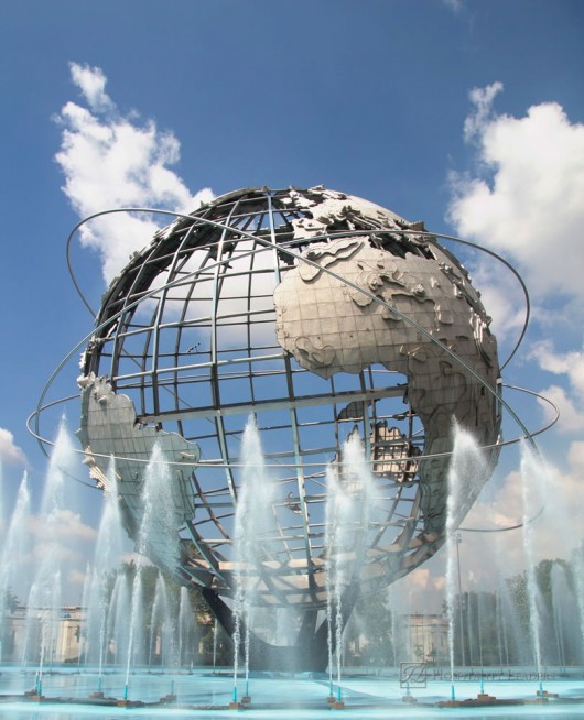 New York - Aug 5: The Unisphere in Queens, New York on August 5, 2011. A theme symbol of the 1964 World's Fair, dedicated to "Man's Achievements on a Shrinking Globe in an Expanding Universe"