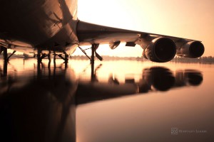 Airplane over water in the Thailand flooding at Donmaung International Airport