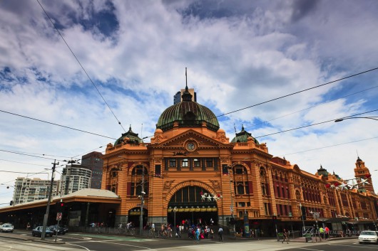 Melbourne city historic building Flinders station railway victoria colonial style yellow bricks