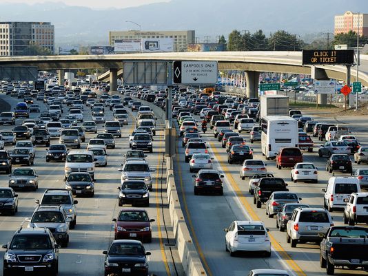 Traffic comes to a stand still on the northbound and the southbound lanes of the Interstate 405 freeway near Los Angeles International Aiprort. (Photo: Kevork Djansezian, Getty Images)