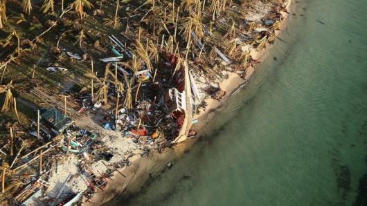 An aerial view of a boat washed up ashore on the demolished coastal town of Eastern Samar Island on November 14, 2013 in Leyte, Philippines. Dan Kitwood/Getty Images