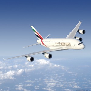 An Emirates A380 in-flight